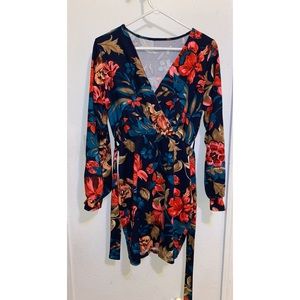 SHEIN Floral Print Self Tie Fitted Dress
